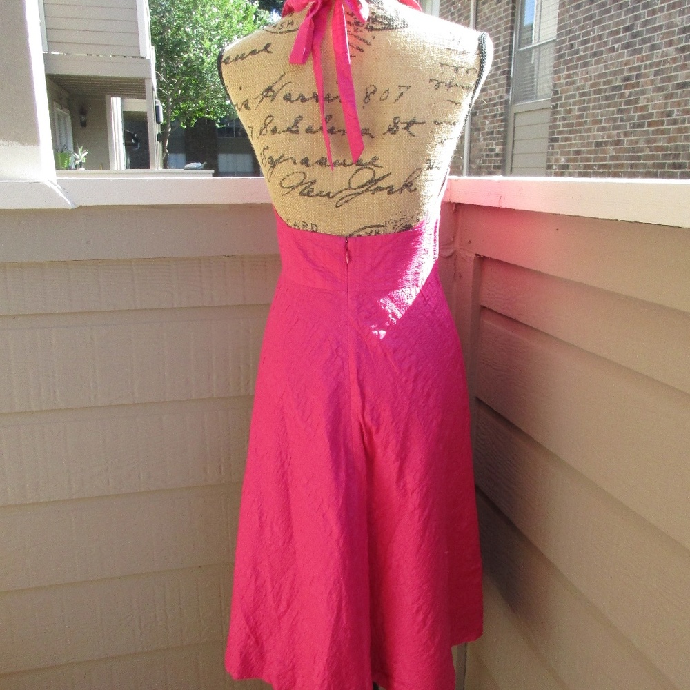 J. Crew hot pink seersucker halter dress Sz 4 1350 - Picture 4 of 7